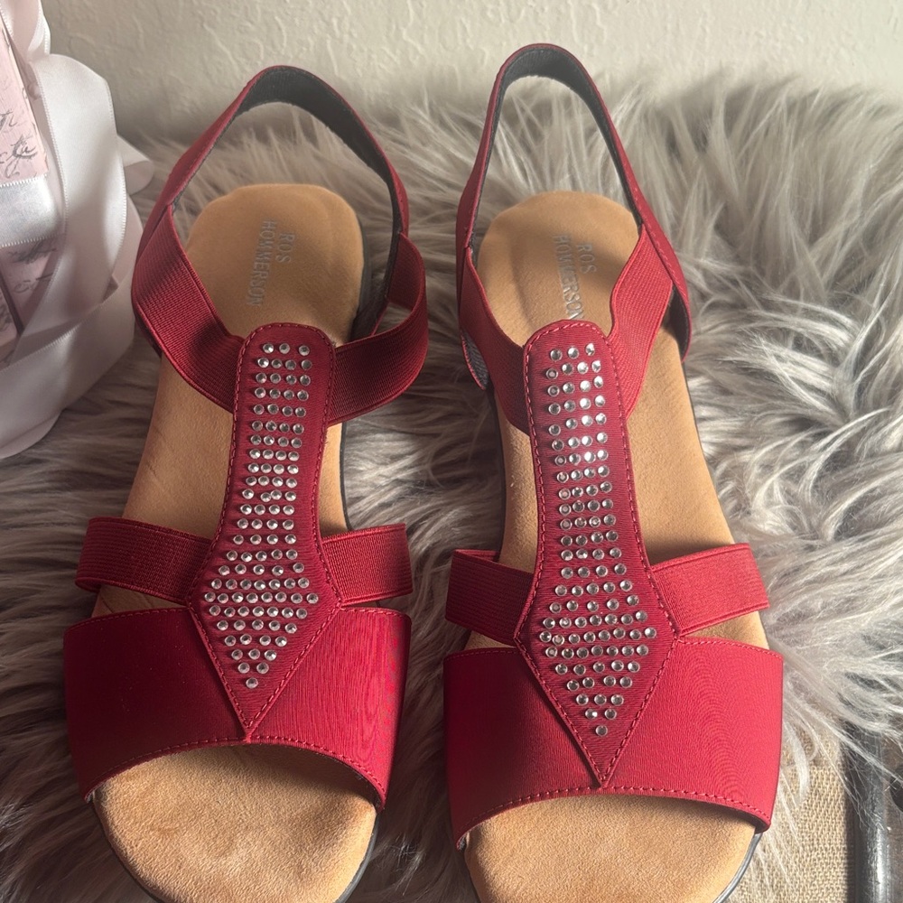 NWT Rod Hommerson Red Rhinestone Embellished Sandals, Sz 9M